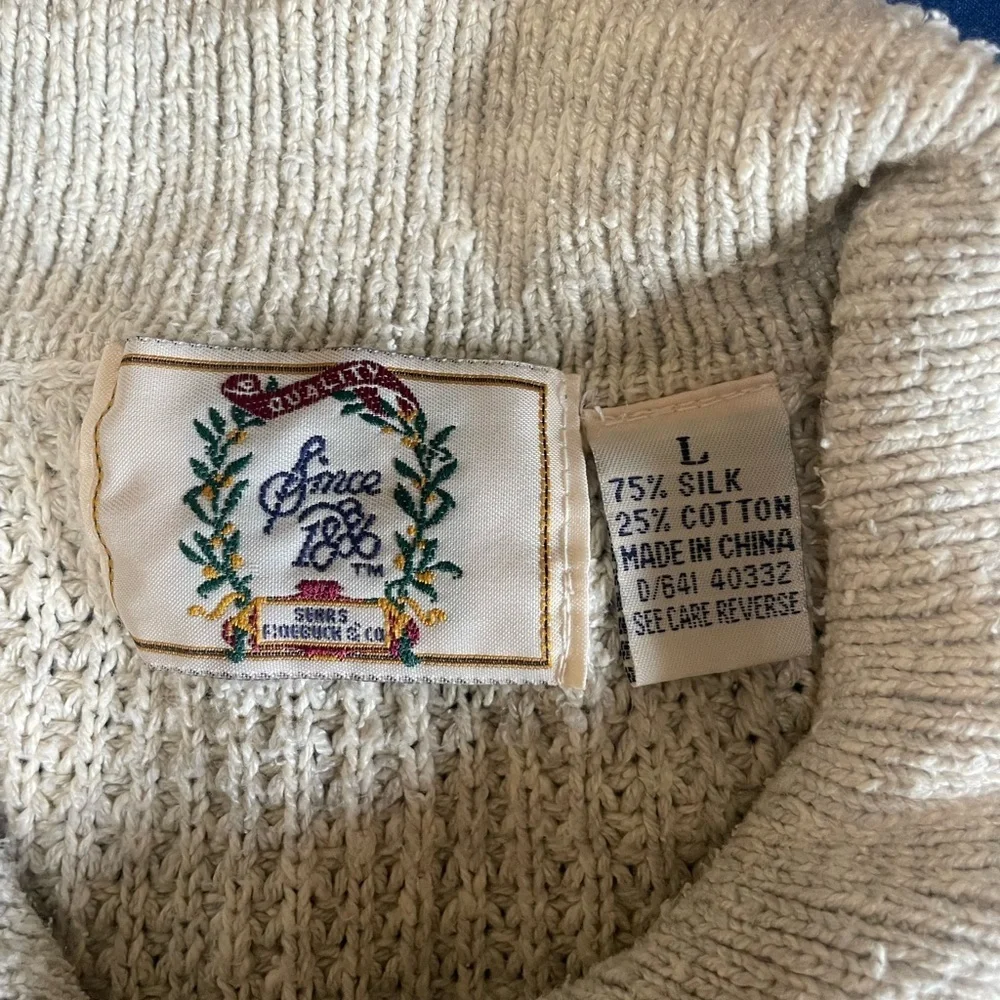 Vintage Sears Knit Sweater Fisherman Henley Collar Silk Cotton Blend Sz Large